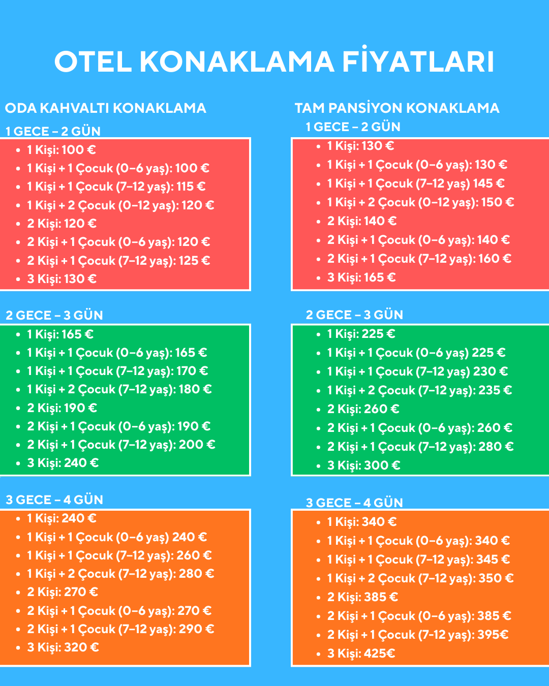 OTEL KONAKLAMA FİYATLARI